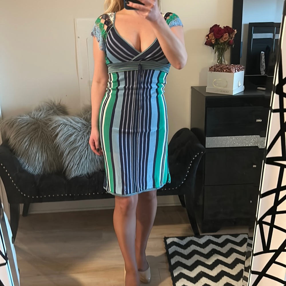 Blue and green Bebe dress